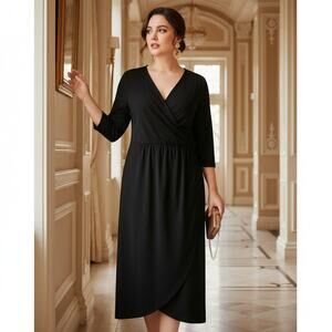 Donna Karan Black Wrap‑Style Dress • Size 12 • NWT • Zip Closure • Below Knee